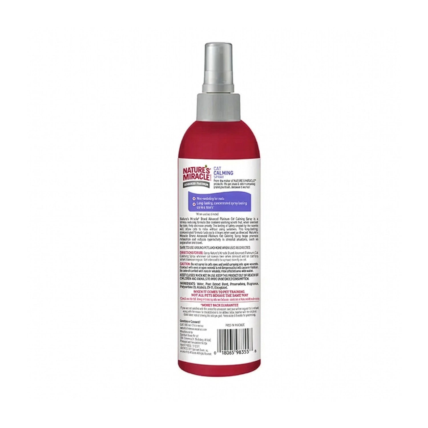 Spray Calmante Nature's Miracle No Stress para Gatos en botella con atomizador, diseñado para ayudar a reducir el estrés en situaciones difíciles.