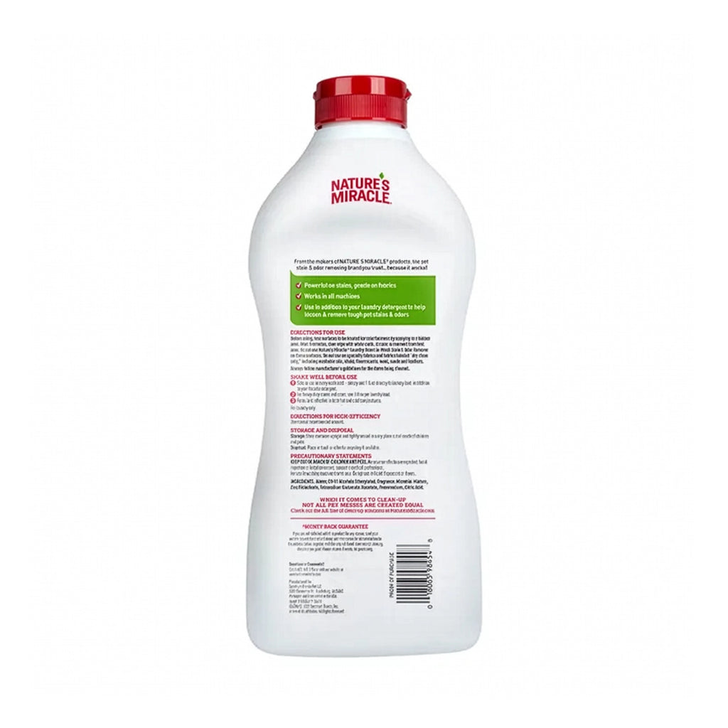 Nature's Miracle Laundry Boost Stain & Odor Additive en botella blanca con tapa roja, aditivo para eliminar manchas y olores en la ropa.