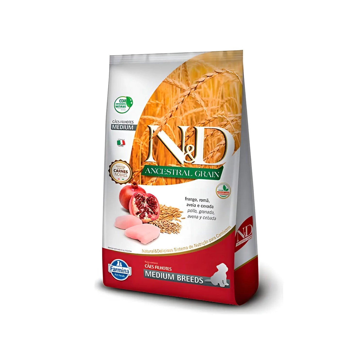 Bolsa N&D Grano Ancestral Pollo para Cachorros Medianos con avena, cebada y fórmula para razas medianas