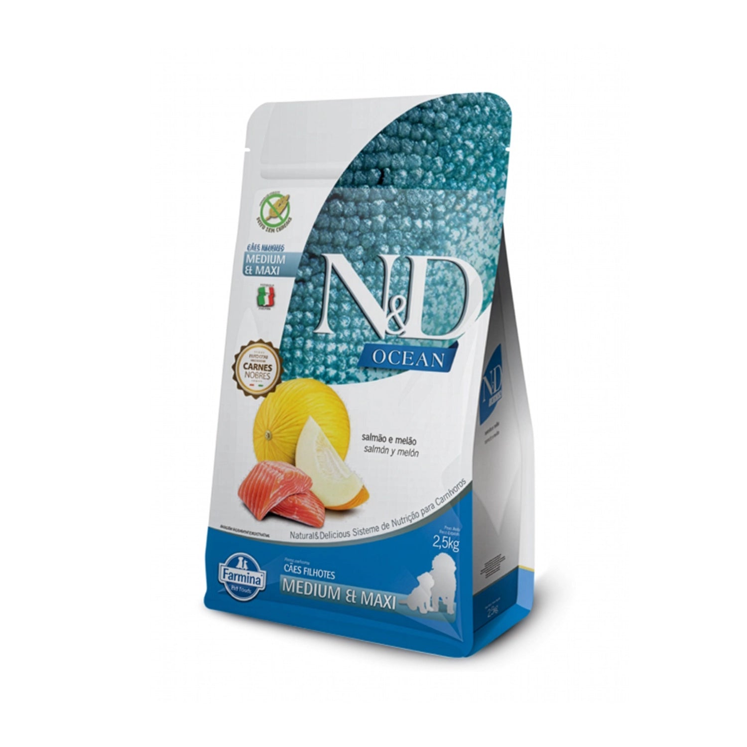 N&D Ocean Salmón y Melón para Cachorros Medianos en bolsa, alimento seco con salmón y frutas para perros en crecimiento