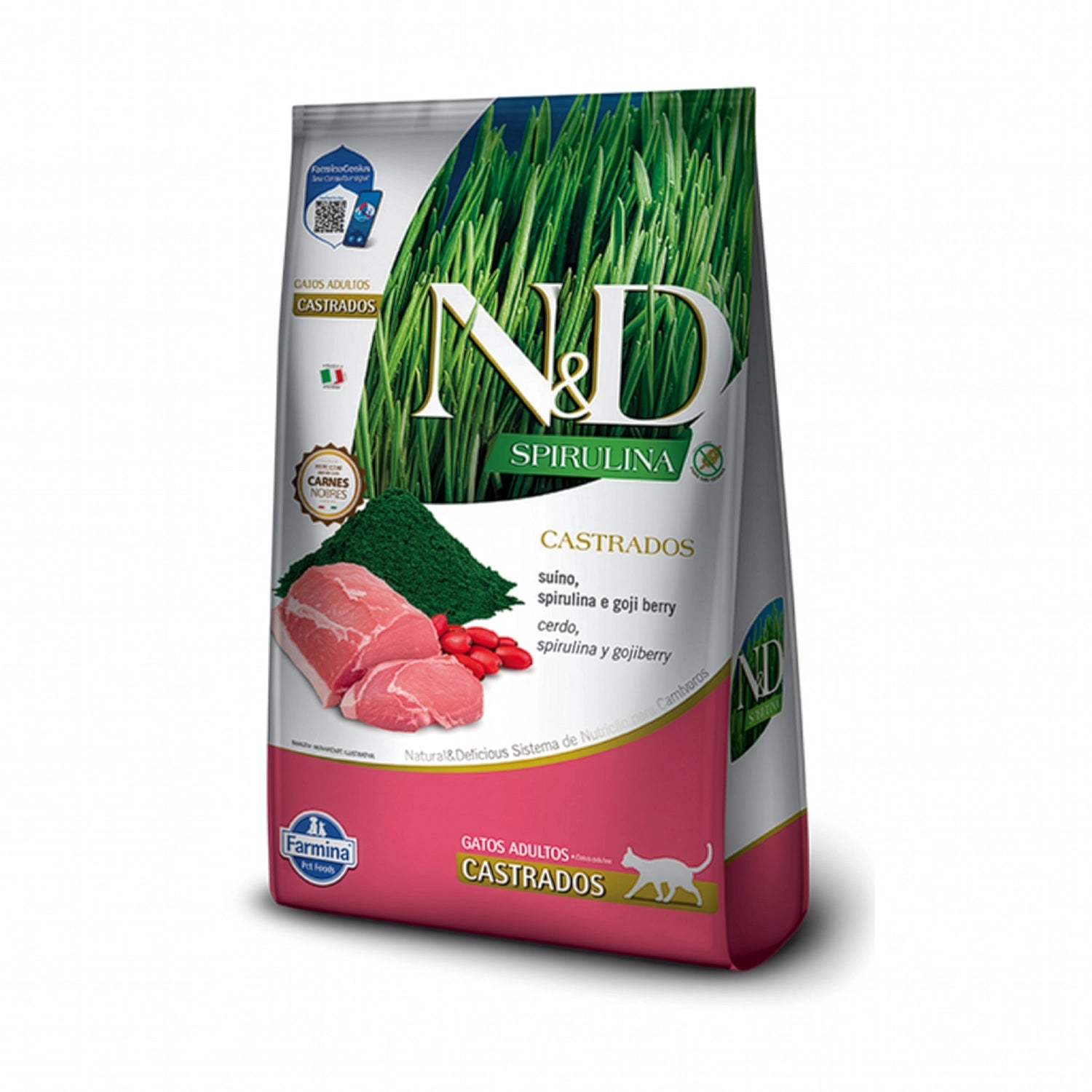 N&D Espirulina Cerdo para Gatos Castrados en bolsa, alimento seco con cerdo, espirulina y goji berry para gatos adultos