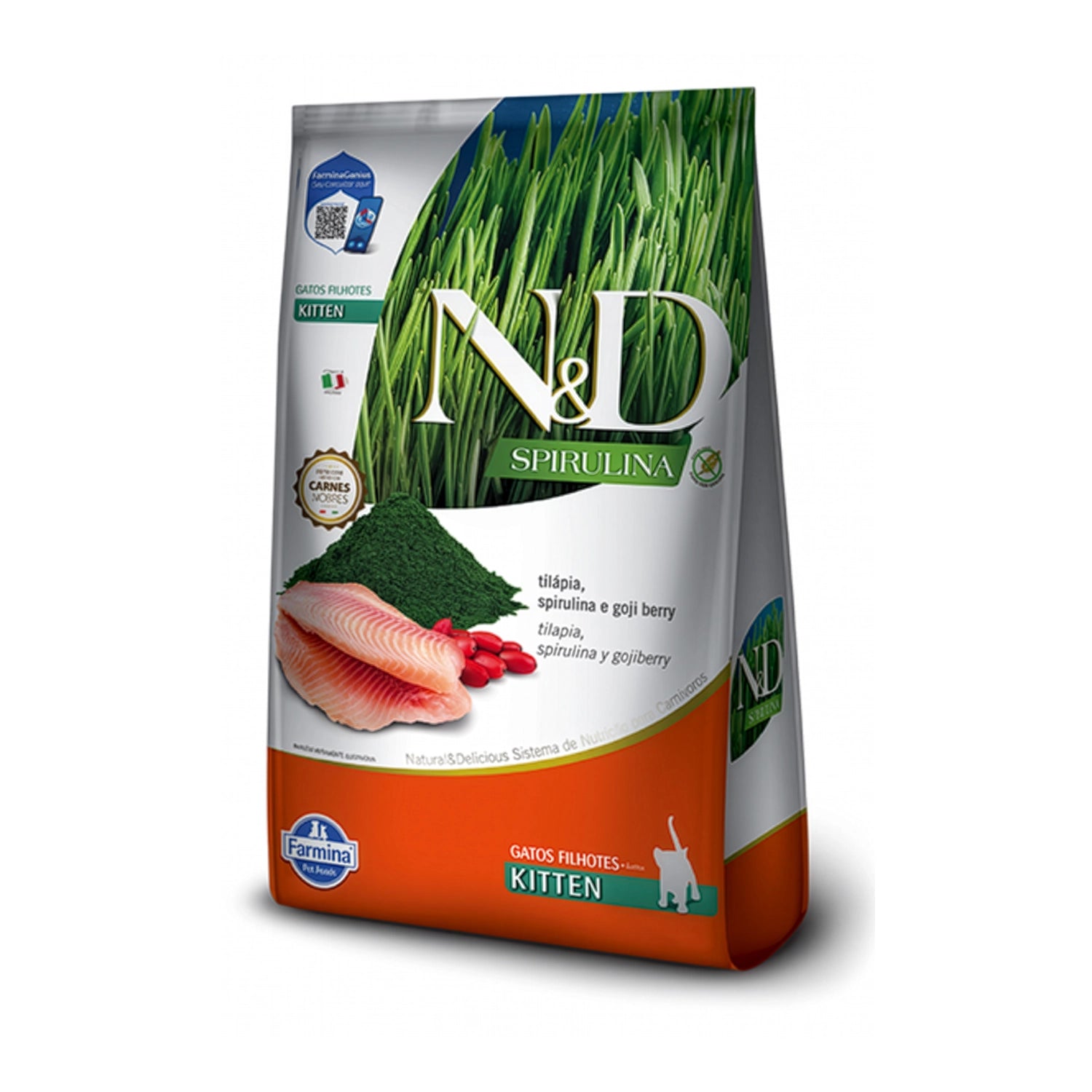 N&D Espirulina Pescado para Gatitos en bolsa, alimento seco con tilapia, espirulina y bayas goji para crecimiento saludable