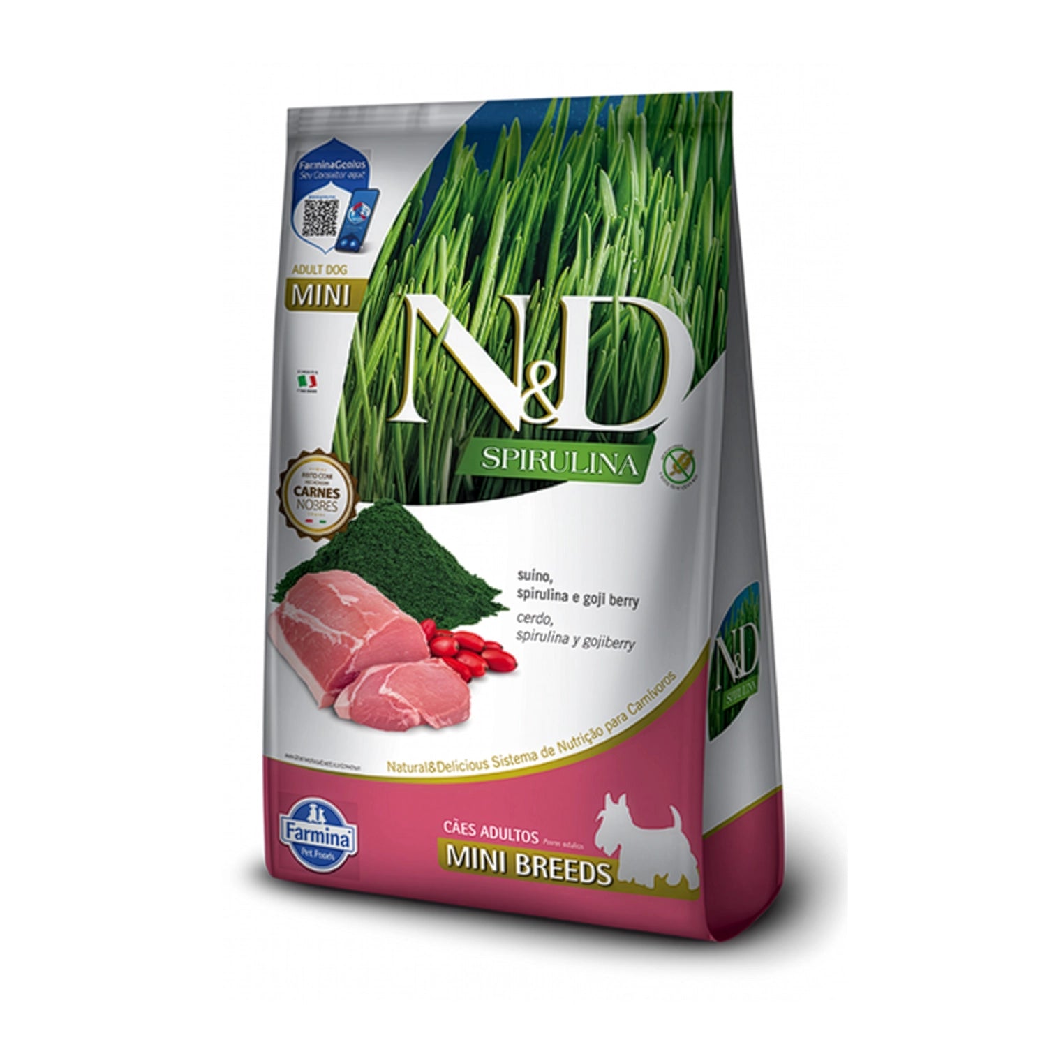 N&D Espirulina Cerdo para Perros Razas Pequeñas en bolsa, alimento seco con cerdo, espirulina y goji para mini breeds