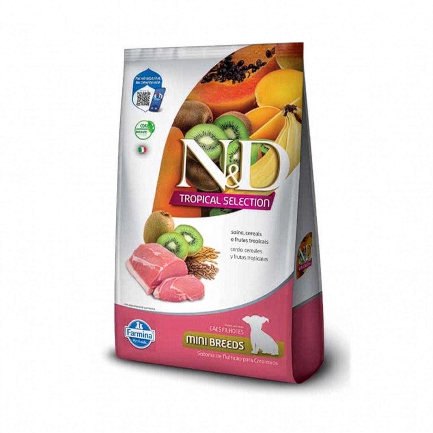 N&D Tropical Selection Cerdo para Cachorros Pequeños y Mini, alimento seco con cerdo, frutas tropicales y cereales.
