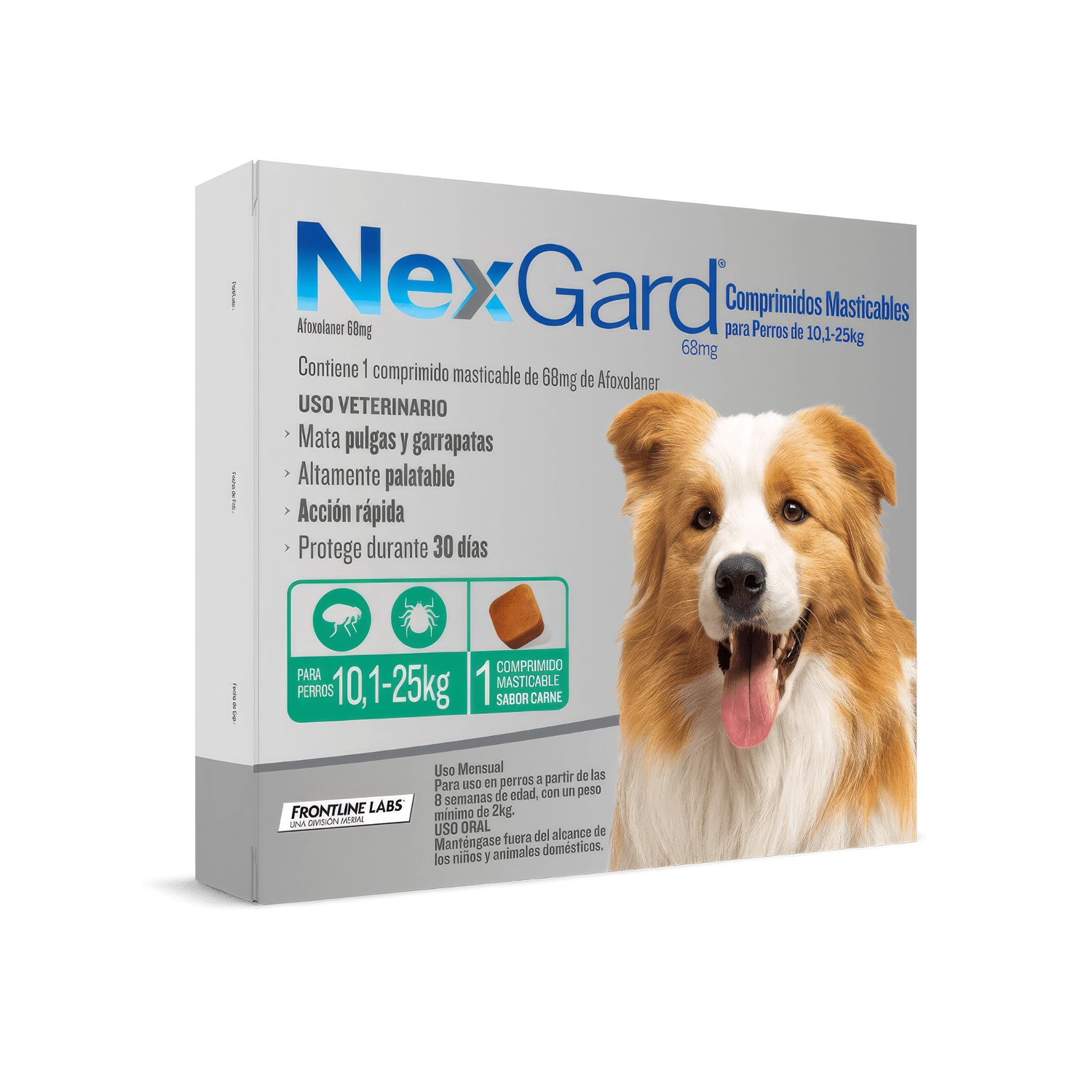 NexGard 1 Comprimido masticable para perros de 10,1 a 25 kg, tratamiento antipulgas y antigarrapatas con acción mensual.
