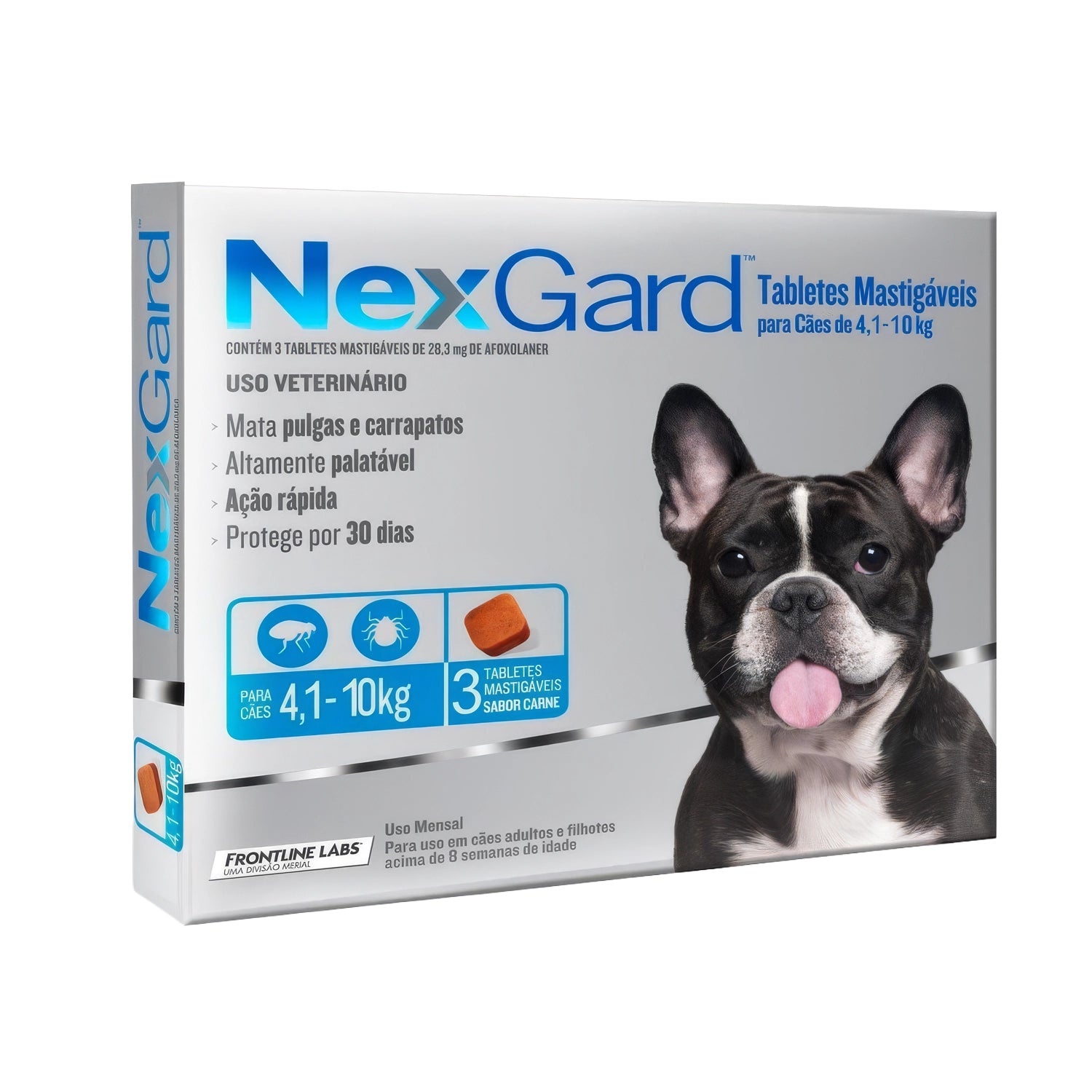 NexGard 3 Comprimido masticable para perros de 4,1 a 10 kg, protección mensual contra pulgas y garrapatas con afoxolaner.