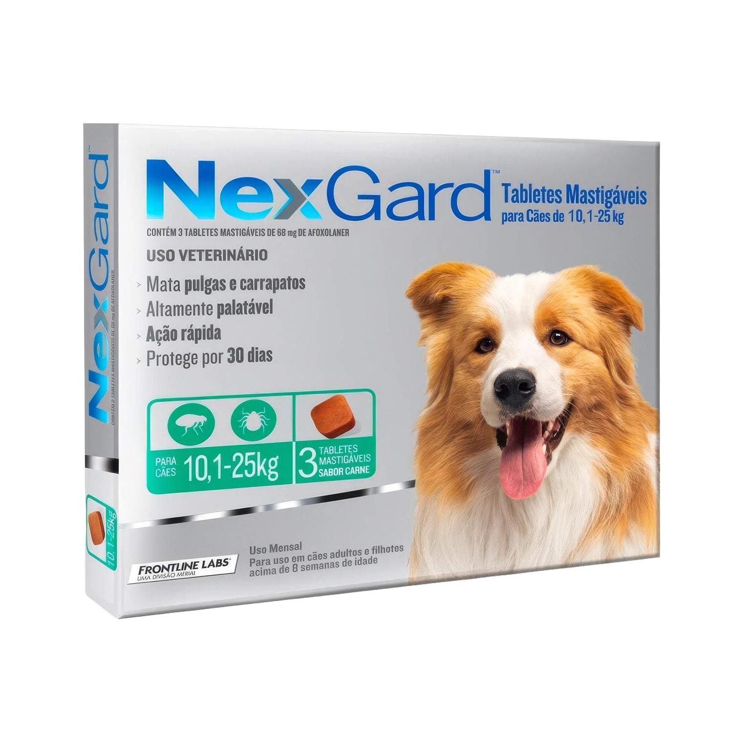 NexGard 3 Comprimido masticable para perros de 10,1 a 25 kg, protección mensual contra pulgas y garrapatas con afoxolaner.