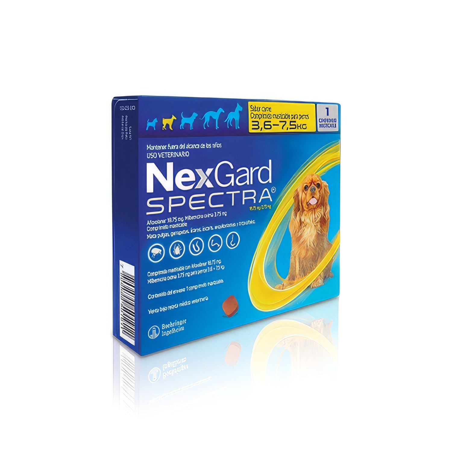 NexGard Spectra Antiparasitario x 1 tableta para perros de 3,6 a 7,5 kg, protección contra pulgas, garrapatas y parásitos.