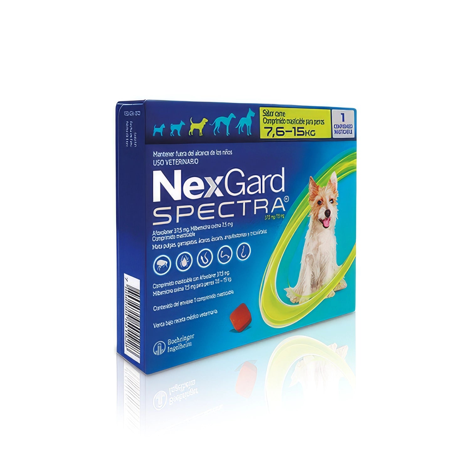 NexGard Spectra Antiparasitario x 1 tableta para perros de 7,6 a 15 kg, protección contra pulgas, garrapatas y parásitos.