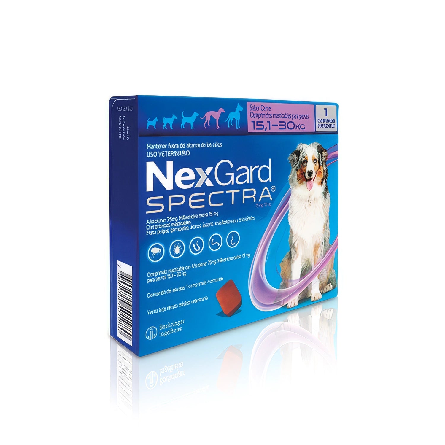 NexGard Spectra Antiparasitario x 1 tableta para perros de 15,1 a 30 kg, protección contra pulgas, garrapatas y parásitos.