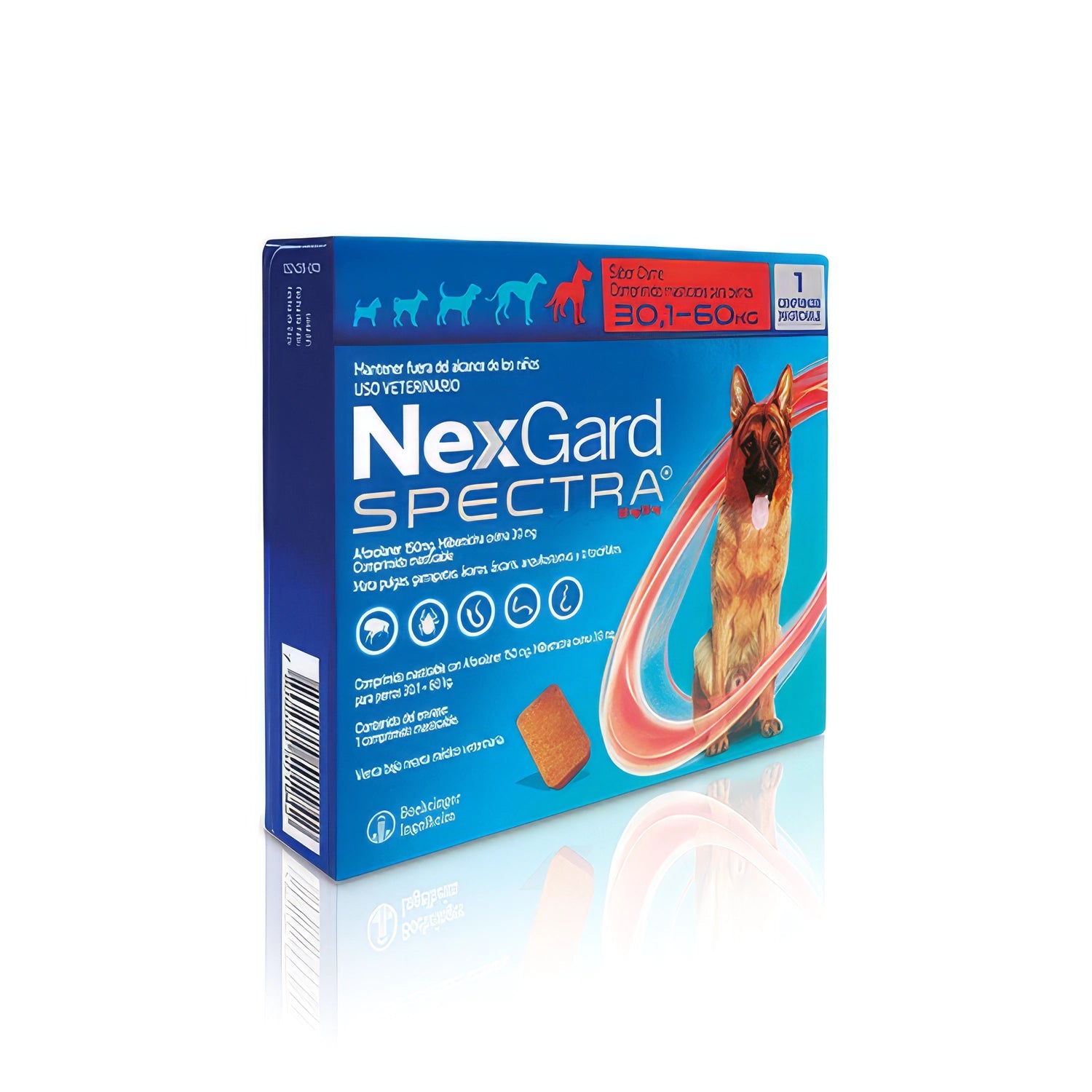 NexGard Spectra Antiparasitario x 1 tableta para perros de 30 a 60 kg, protección contra pulgas, garrapatas y parásitos.