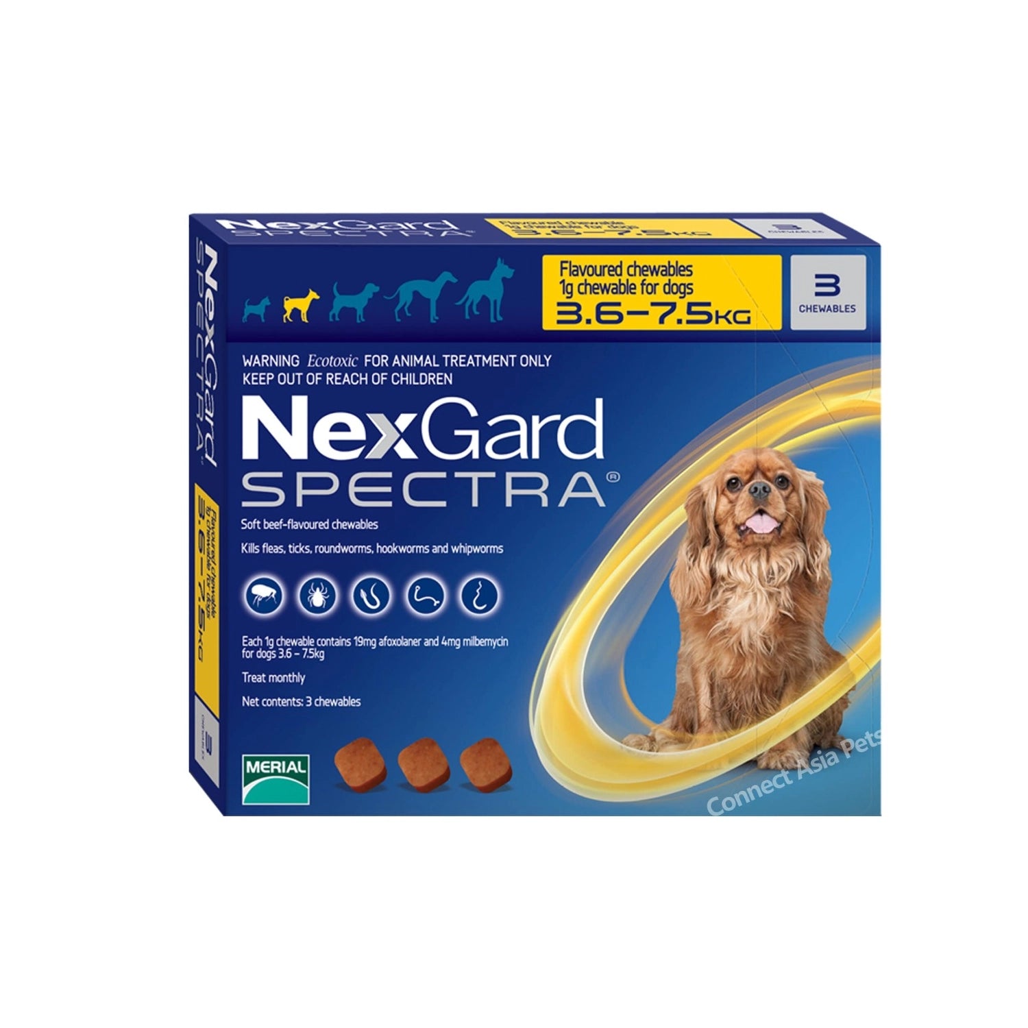 Nexgard Spectra Antiparasitario - 3 Tabletas para perros de 3,6 a 7,5 kg, protección contra pulgas, garrapatas y parásitos.