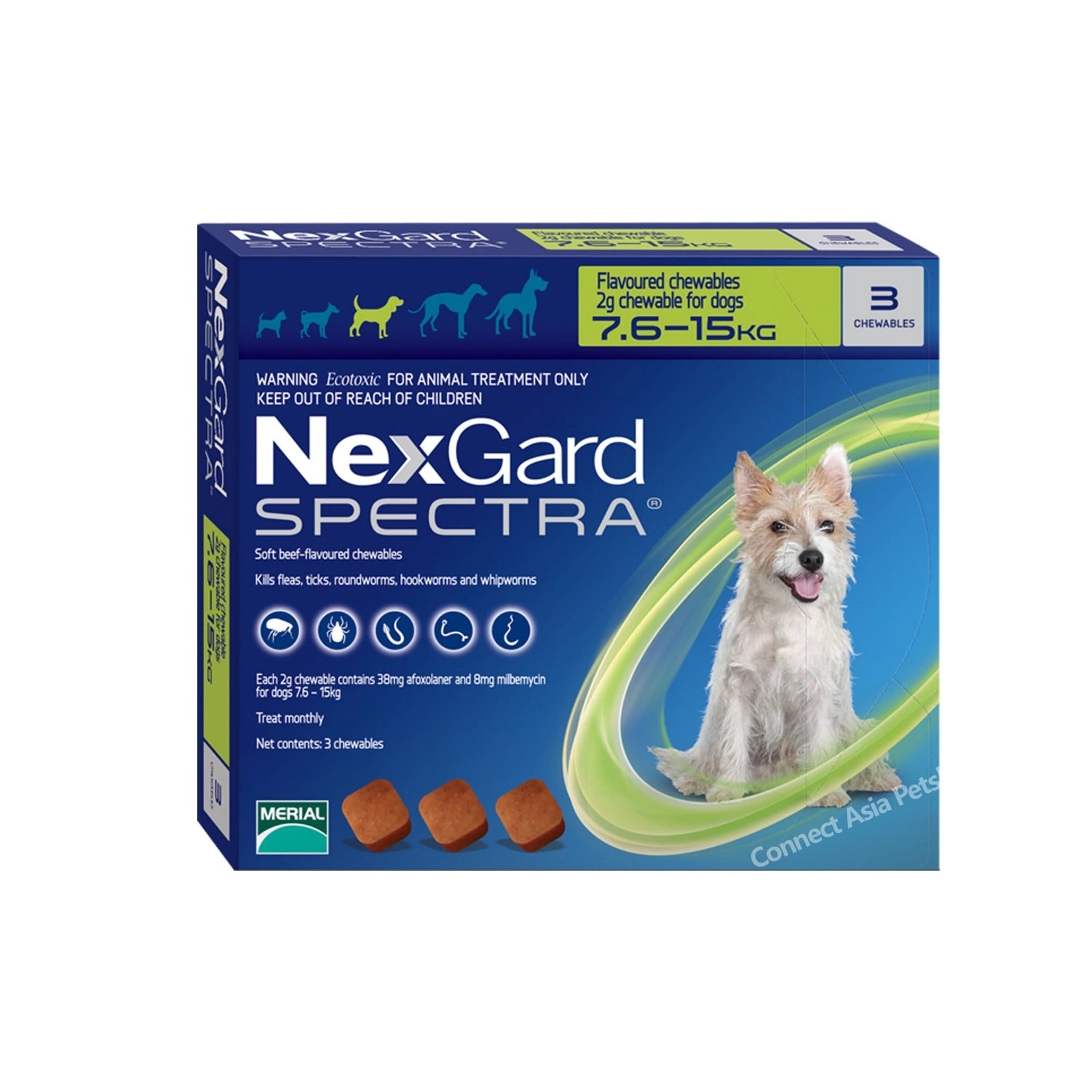 Nexgard Spectra Antiparasitario - 3 Tabletas para perros de 7,6 a 15 kg, protección contra pulgas, garrapatas y parásitos.
