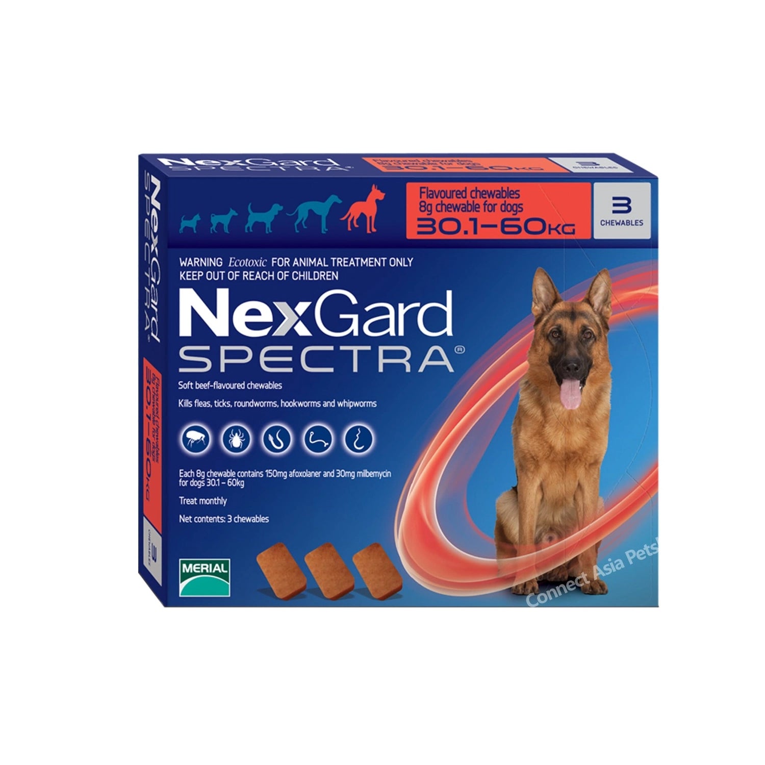 Nexgard Spectra Antiparasitario - 3 Tabletas para perros de 30,1 a 60 kg, protección contra pulgas, garrapatas y parásitos.