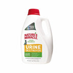 Nature's Miracle Urine Destroyer en envase con asa y tapa roja, limpiador enzimático que elimina manchas y olores de orina de mascotas.