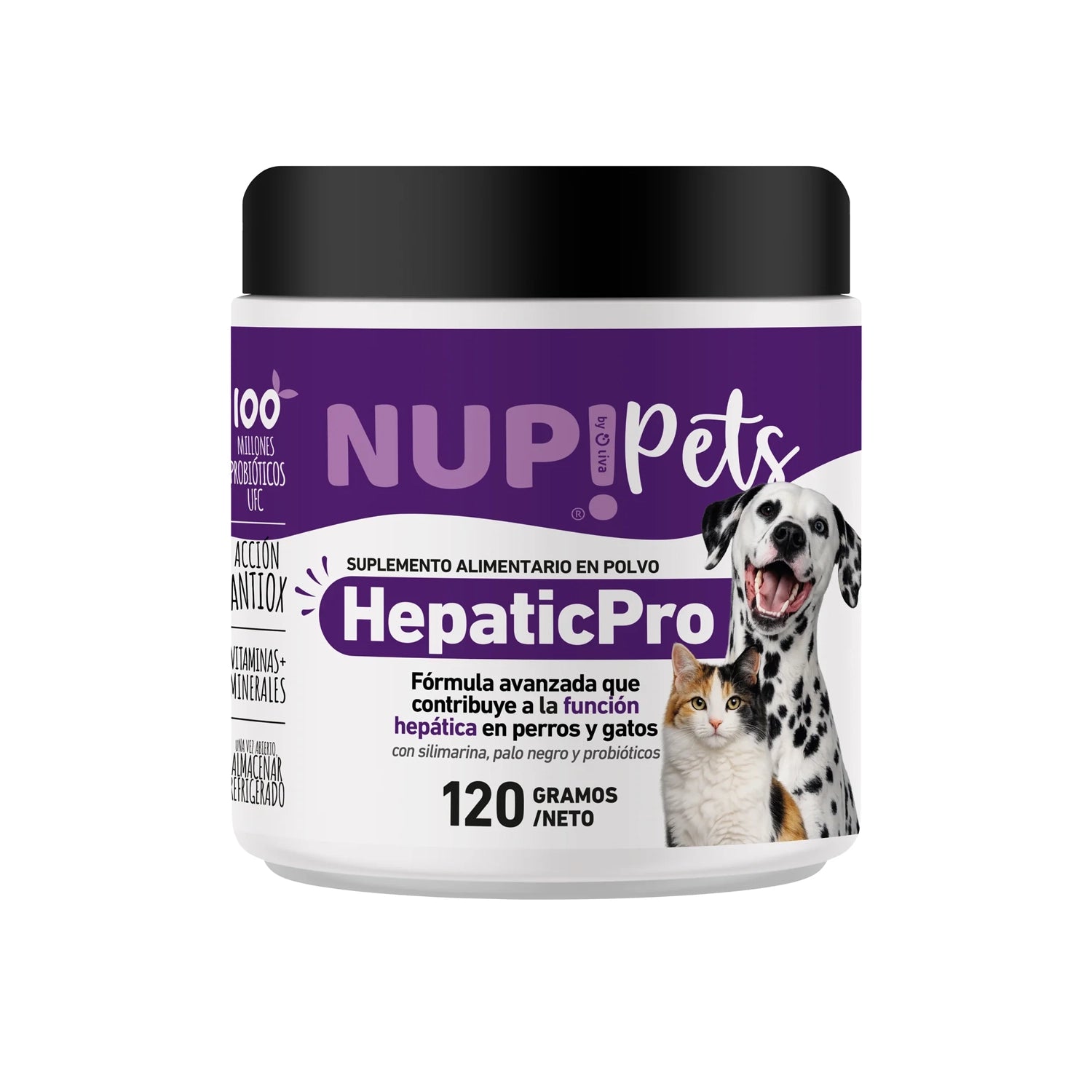Nup! Pets Hepatic Pro Suplemento en Polvo 120 g, fórmula para perros y gatos con silimarina, palo negro y probióticos.