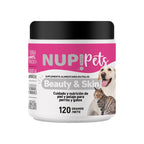 Nup! Pets Suplemento Cuidado de Piel y Pelaje Beauty & Skin para perros y gatos, envase de 120 g con imagen de perro y gato.