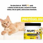 Frasco Nup! Pets Suplemento Pre & Probióticos Pollo 120 gramos para salud digestiva de perros y gatos.