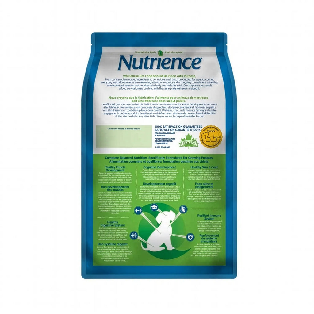 Nutrience Original para Cachorros en bolsa azul y verde con cachorro labrador y fórmula saludable premium
