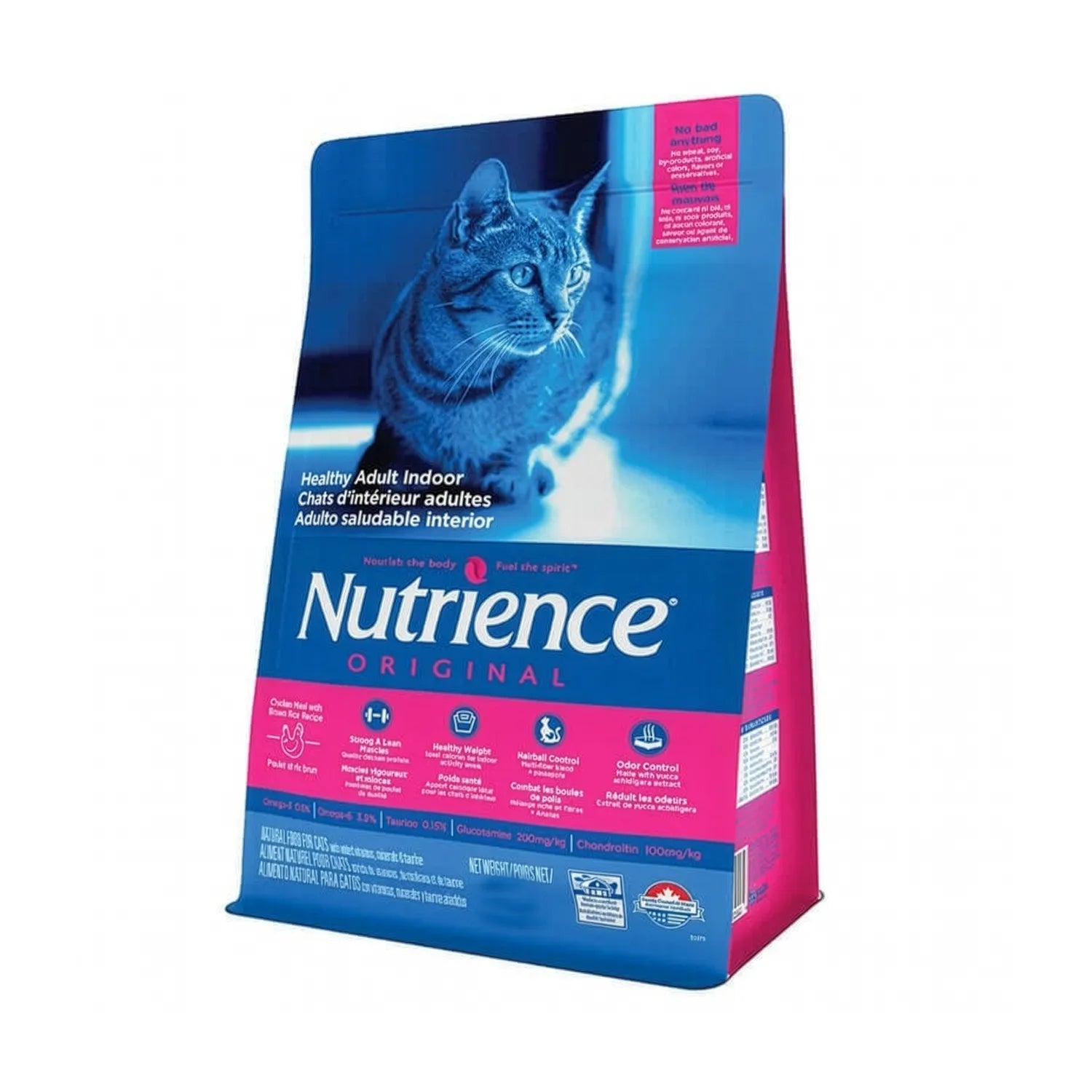 Nutrience Original para Gatos Indoor en empaque azul, comida para gatos adultos de interior con control de bolas de pelo