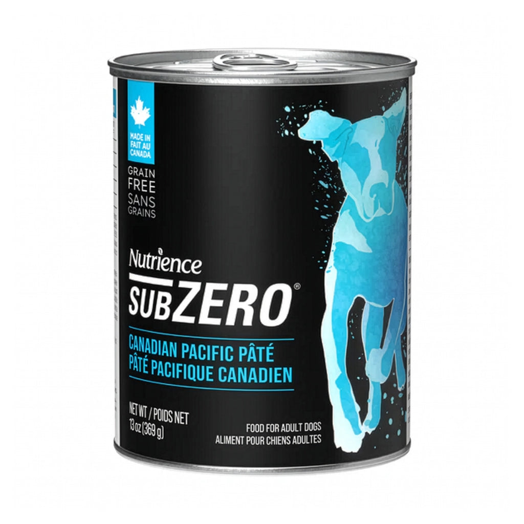 Nutrience Lata Subzero Canadian Pacific para Perros en formato paté, alimento húmedo sin granos presentado en lata metálica.