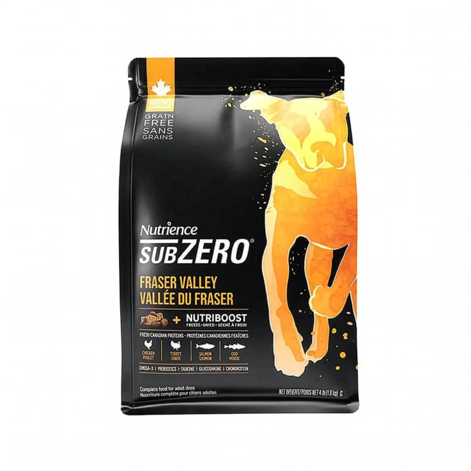 Bolsa Nutrience SubZero Fraser Valley para Perros con proteínas frescas, NutriBoost y empaque negro moderno