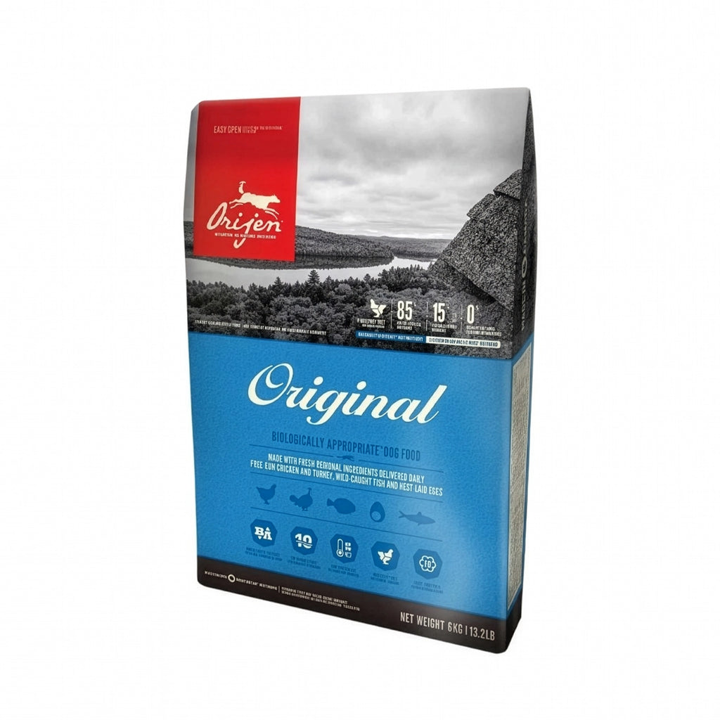 Orijen Original para Perros alimento seco premium con pollo, pavo, pescado salvaje y huevos, receta rica en proteína animal.