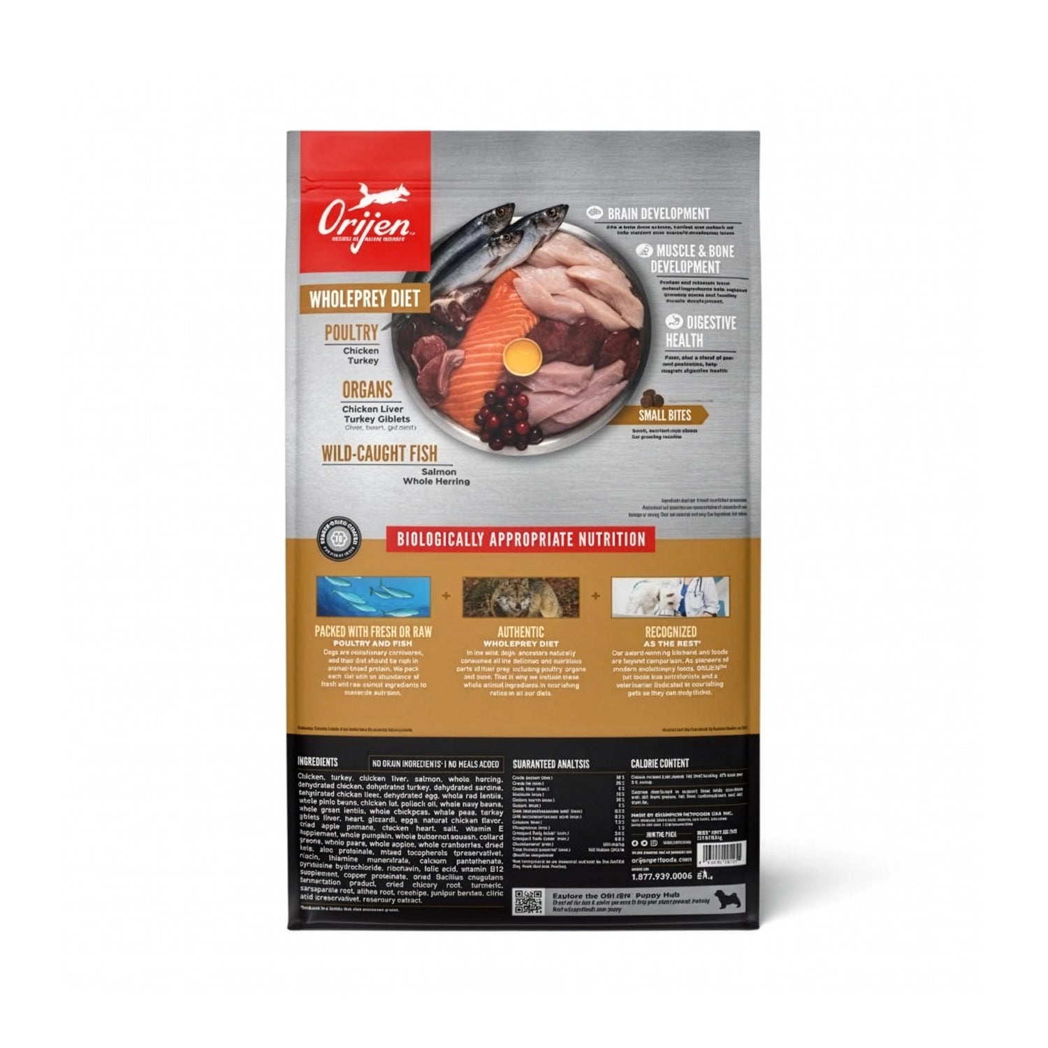 Orijen Puppy para Cachorros alimento seco premium con pollo de corral, pavo y pescado salvaje, receta rica en proteína.