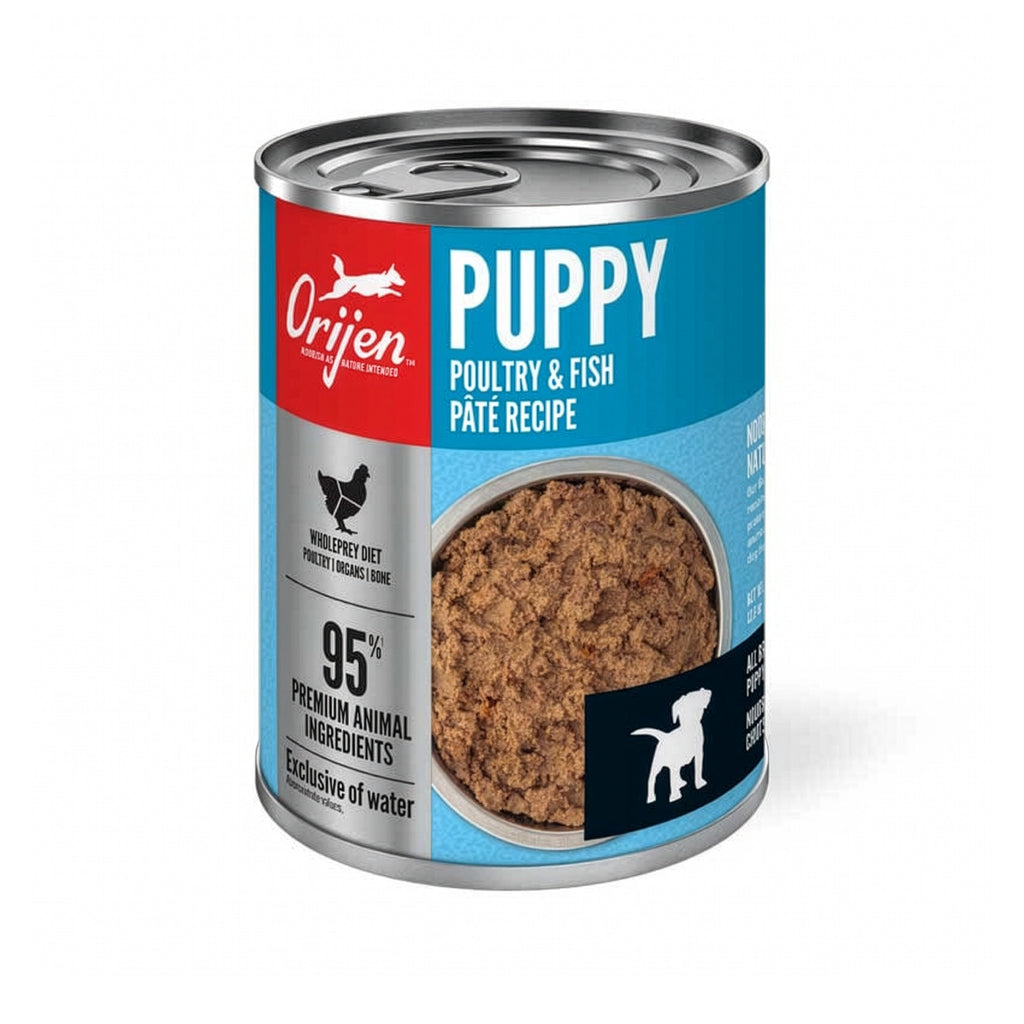 Orijen Lata Pate Aves y Pescado para Cachorros comida húmeda tipo paté con pollo, pavo y pescado, rica en proteína animal.