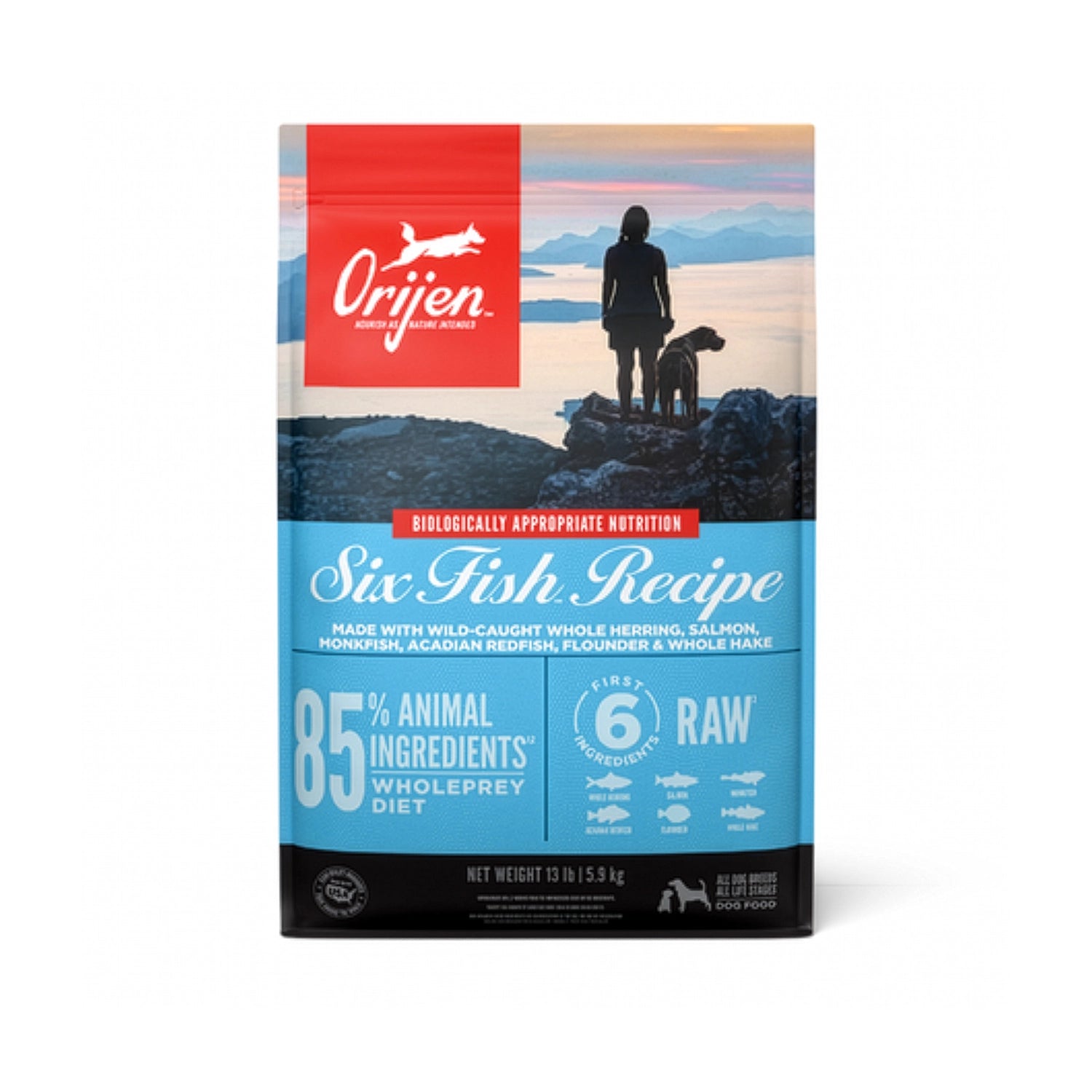 Orijen Six Fish para Perros alimento seco premium con seis tipos de pescado salvaje, receta rica en proteína animal.