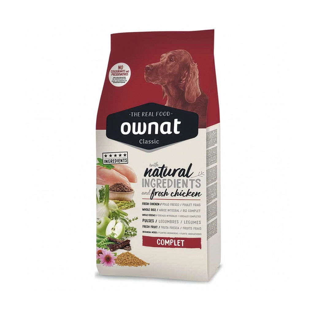 Ownat Classic "Complet" para Perro Adulto, alimento seco con pollo fresco, arroz integral, frutas y vegetales naturales.
