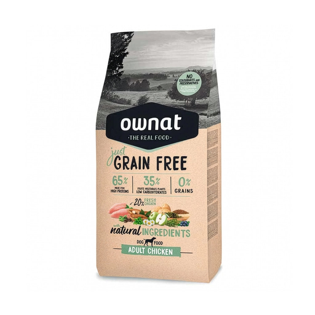 Ownat Just Grain Free "Chicken" para Perro Adulto, alimento sin cereales con pollo fresco, frutas y vegetales naturales.