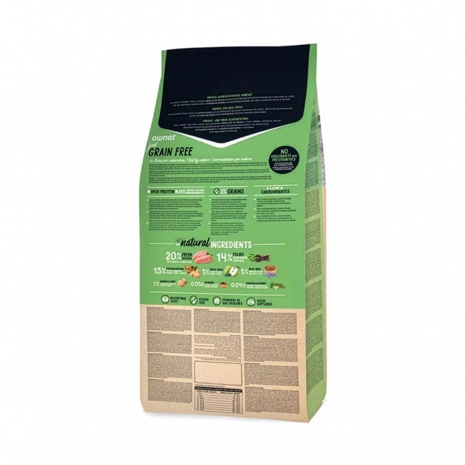 Ownat Just Grain Free Light para Perros, saco de alimento seco ligero con pollo e ingredientes naturales.