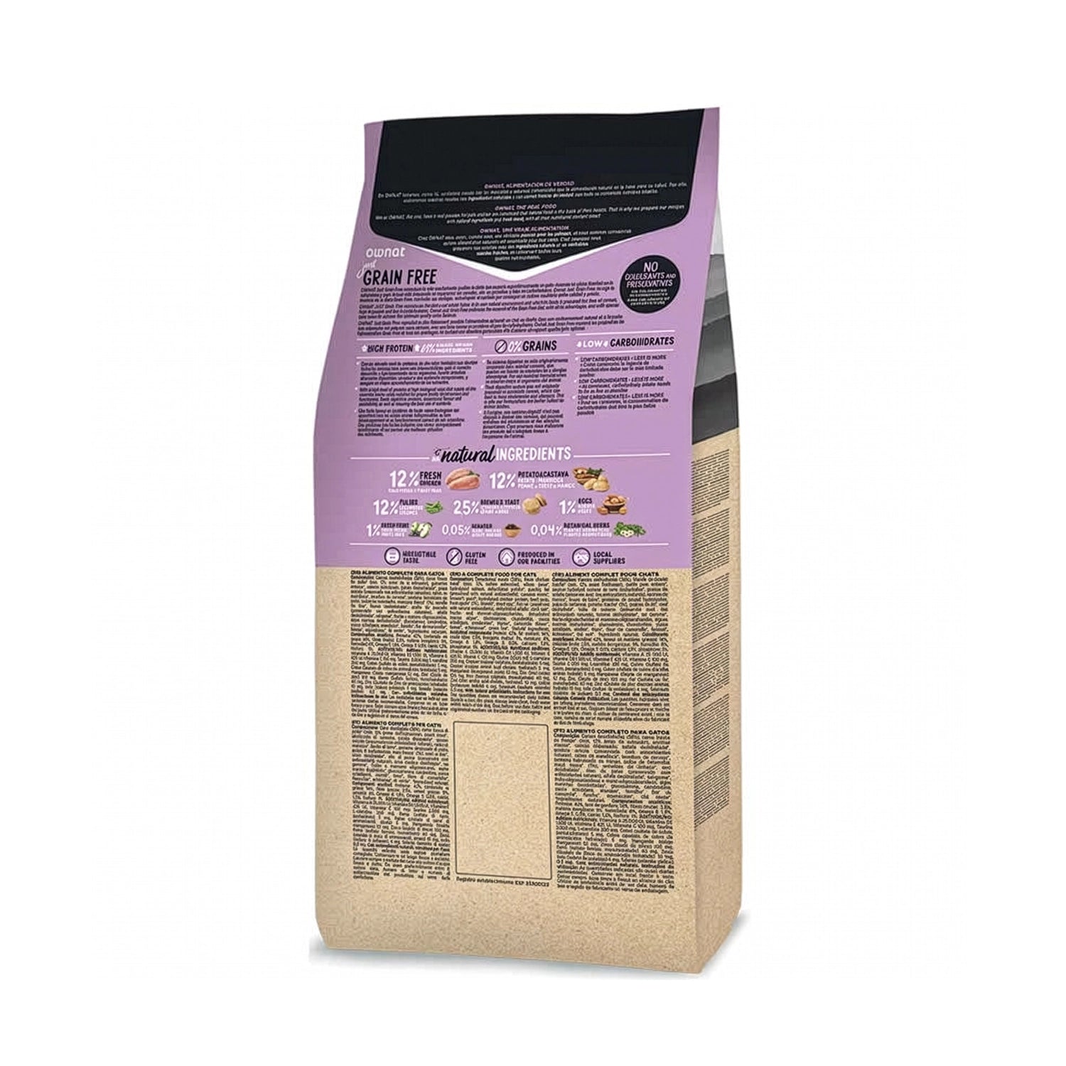 Ownat Just Grain Free "Sterilized" para Gatos Esterilizados, alimento seco sin cereales con pollo e ingredientes naturales.