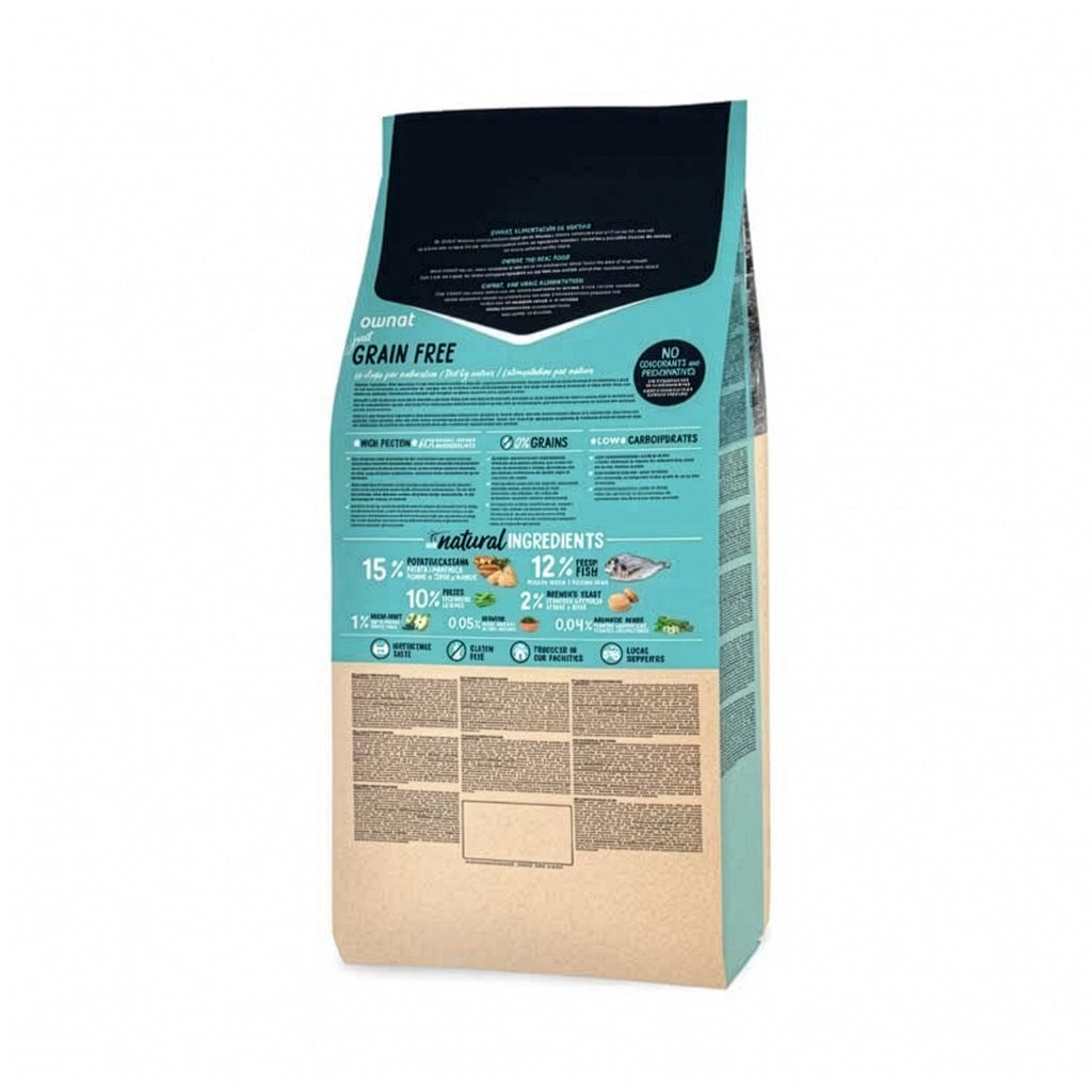 Ownat Just Grain Free Sterilized Fish para Gatos Esterilizados, alimento sin cereales con pescado e ingredientes naturales.