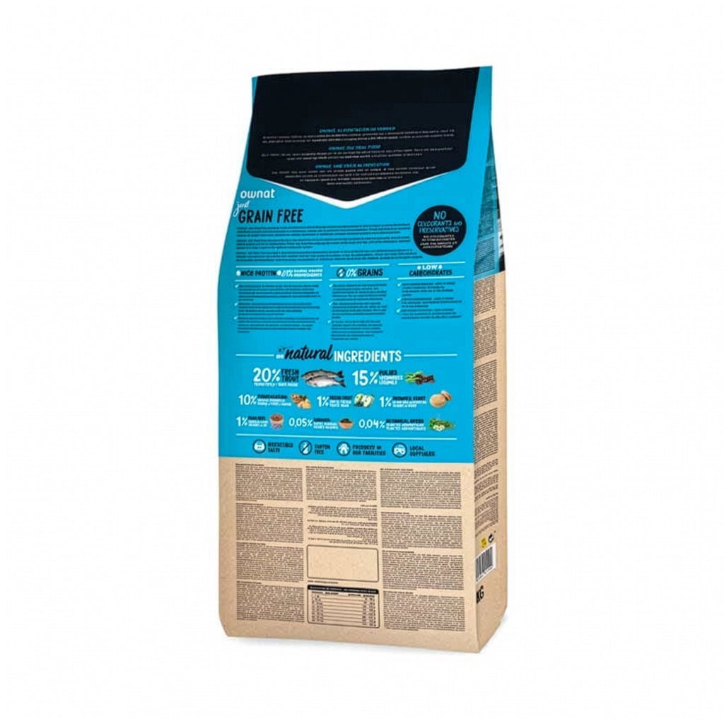 Ownat Just Grain Free Trucha para Perros, alimento sin cereales con trucha fresca e ingredientes naturales.