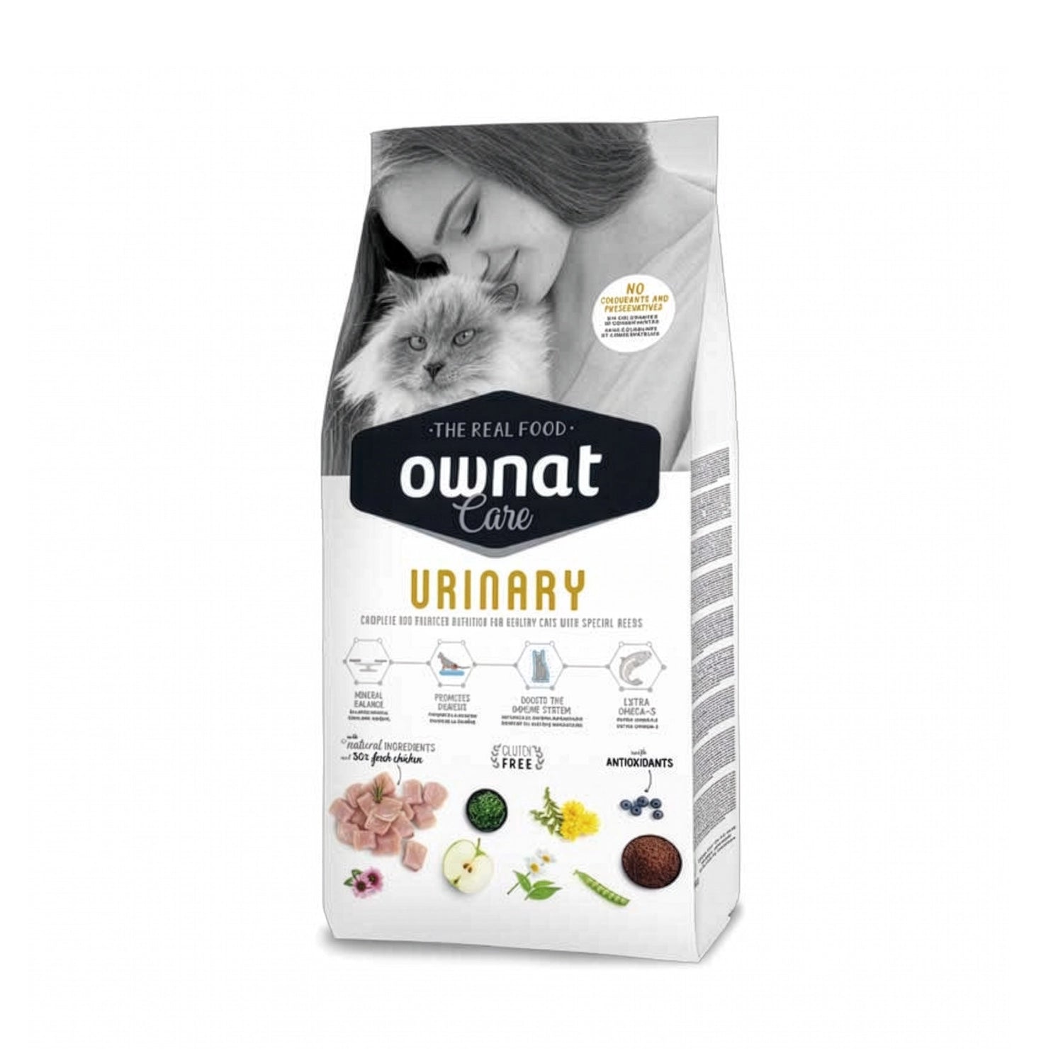 Ownat Care Urinary para Gatos 1,5 Kg, alimento seco con pollo fresco e ingredientes naturales para gatos adultos.