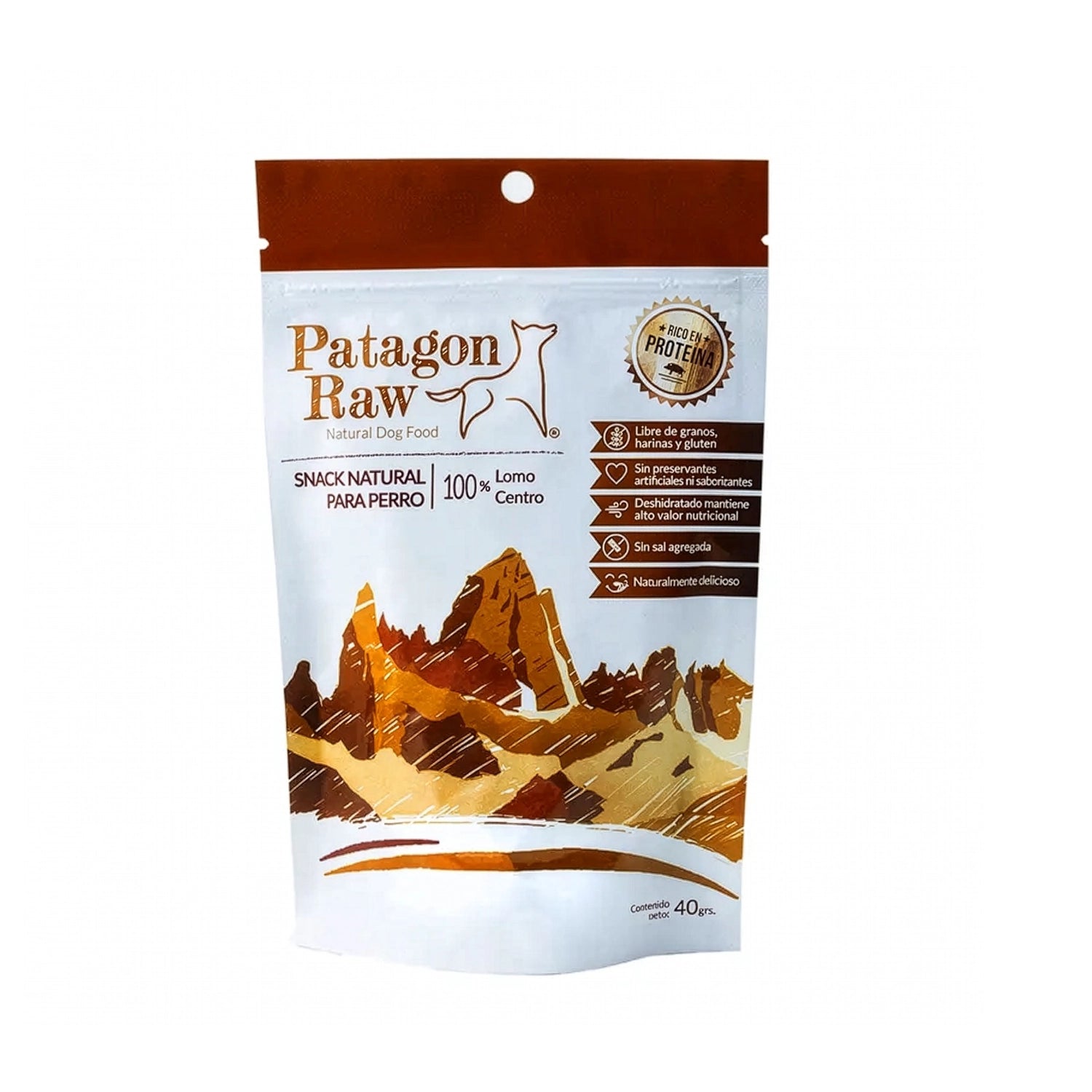 Patagon Raw Snack Lomo de Cerdo para Perros en bolsa de 40 g, snack natural deshidratado, alto en proteínas y libre de granos.