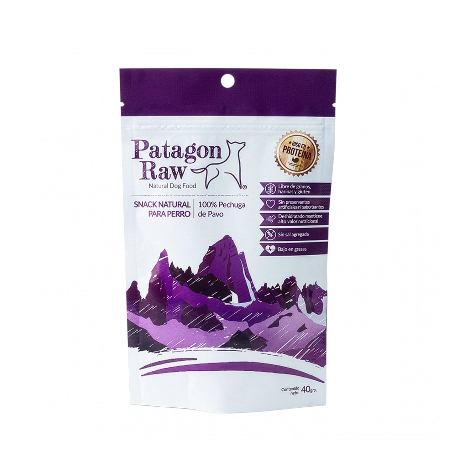 Patagon Raw Snack Pechuga de Pavo para Perros en bolsa de 40 g, snack natural deshidratado, alto en proteína y libre de granos.
