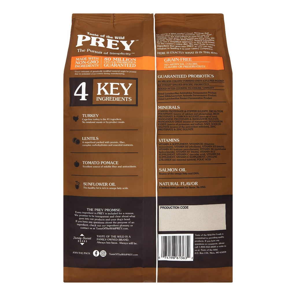 Taste of The Wild PREY Pavo para Perros - 11,36 kilogramos