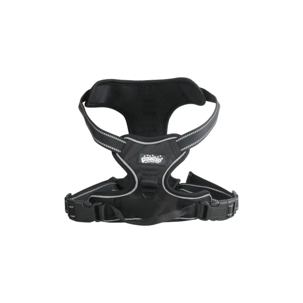 Pawise Arnés Easy Walking, arnés para mascota en color negro con tiras regulables, clip frontal y detalles reflectantes