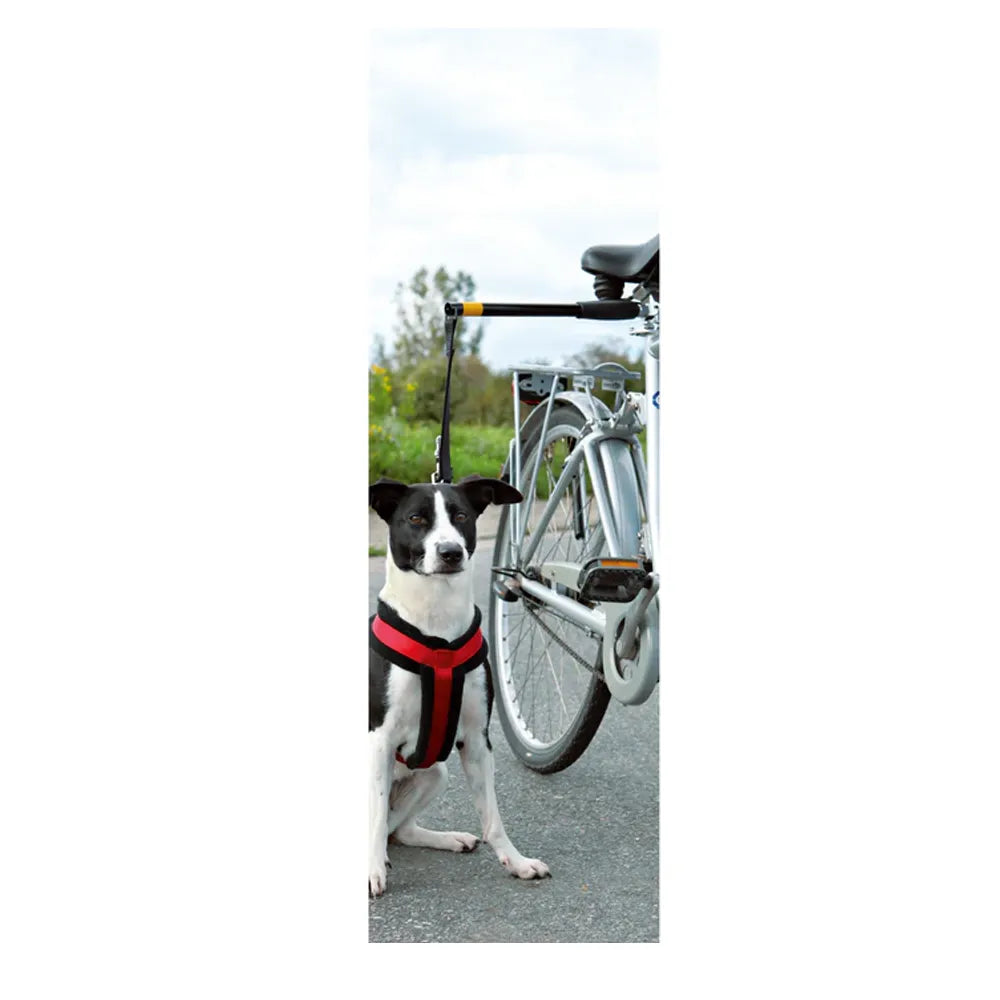 Pawise Correa Manos Libres para Bicicleta, empaque vertical azul con ilustración de perro corriendo junto a bicicleta