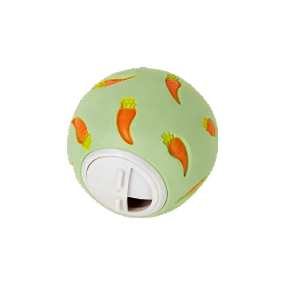 Pawise Bola Golosinas para Pequeños Animales, juguete interactivo verde con patrón de zanahorias y sistema de apertura
