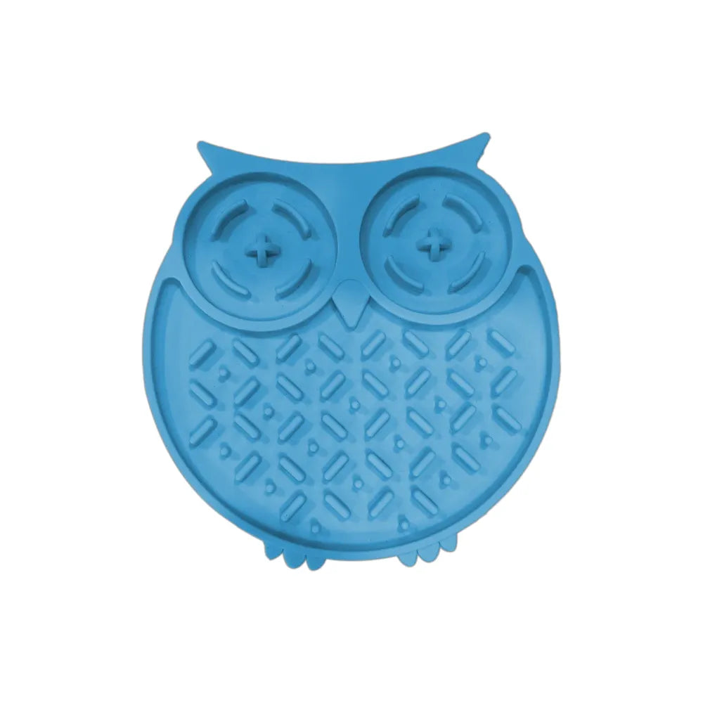 Pawise Mat Alimentación Búho azul con textura antideslizante y relieve para esparcir comida y promover alimentación lenta en mascotas