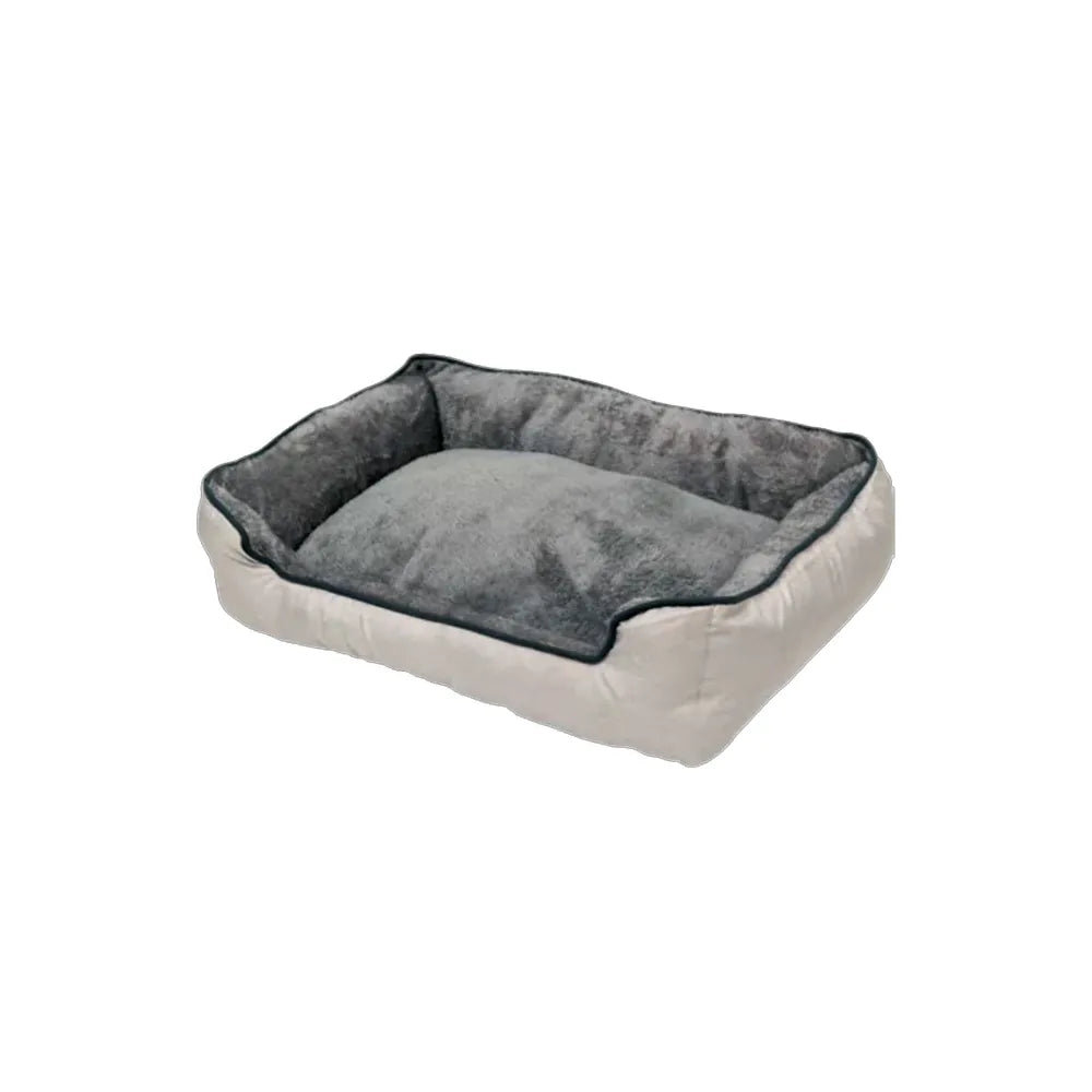 Pawise Cama Comfort Gris para mascotas, cama rectangular acolchada con bordes elevados y cojín suave en tonos gris y beige