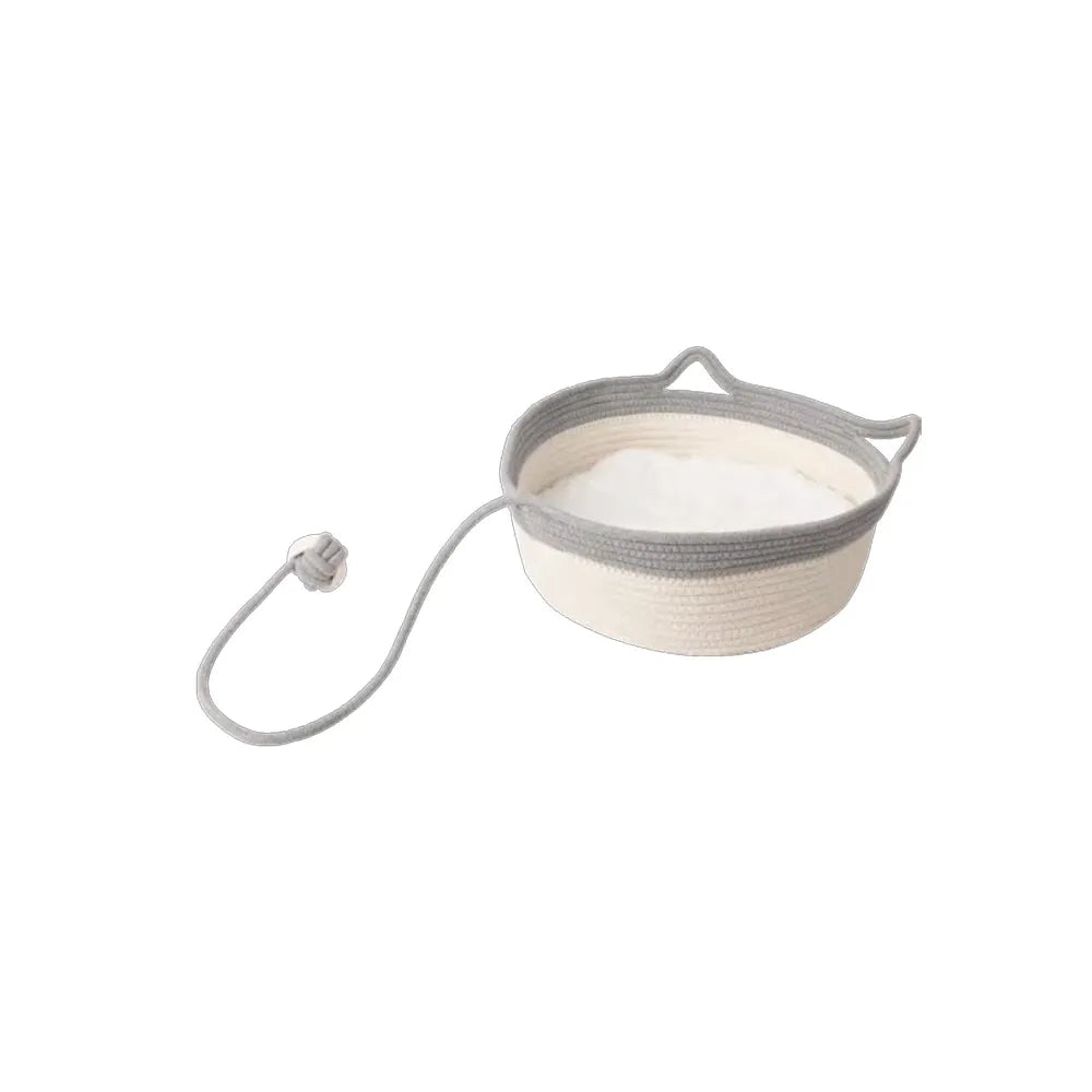 Pawise Cama Tejida con Cojín para Gatos, cama redonda de tela trenzada en tonos beige y gris con cojín interior suave
