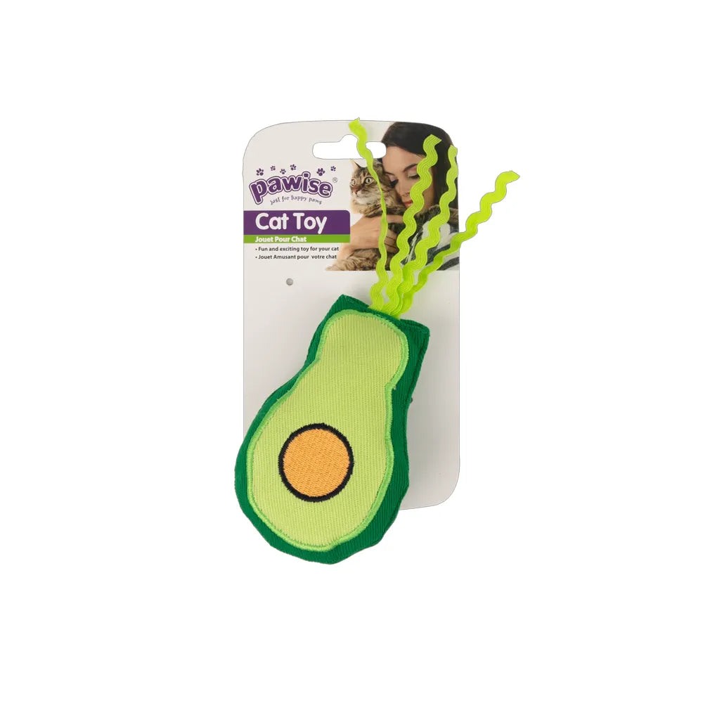 Pawise Juguete Catnip Palta con diseño de aguacate verde, textura suave y cintas superiores para estimular el juego en gatos
