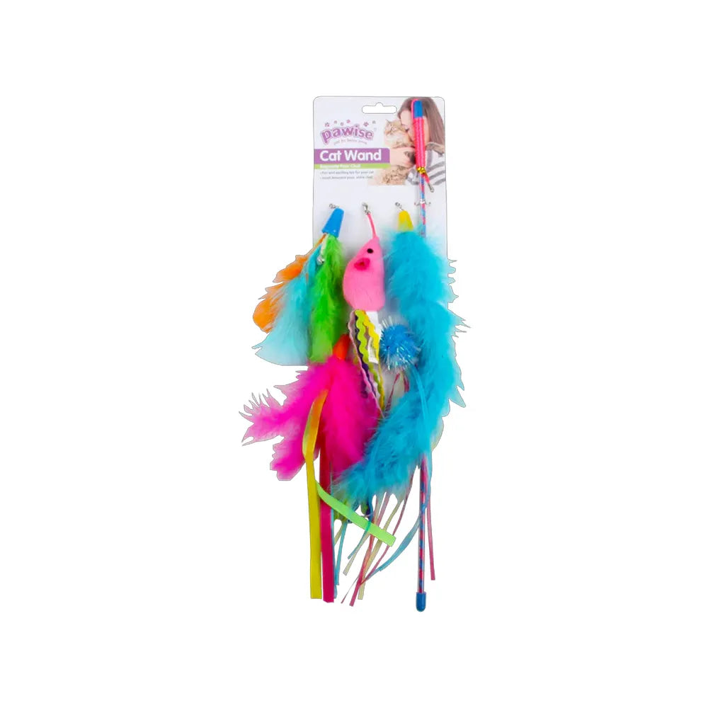 Pawise Juguete Caña Value Pack, set de cañas con plumas multicolor, cintas y peluches para estimular el juego y caza en gatos