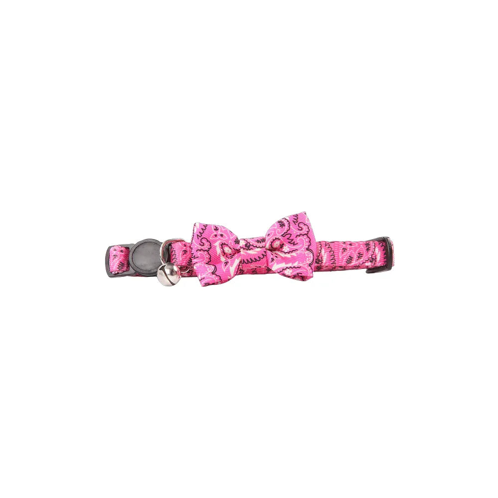 Pawise Collar Humita para Gatos, collar ajustable rosado con diseño estampado, humita decorativa y cascabel metálico