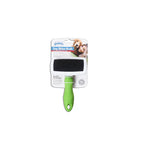 Pawise Cepillo Carda para perros con mango y cerdas metálicas, presentado en empaque con imagen de mascota